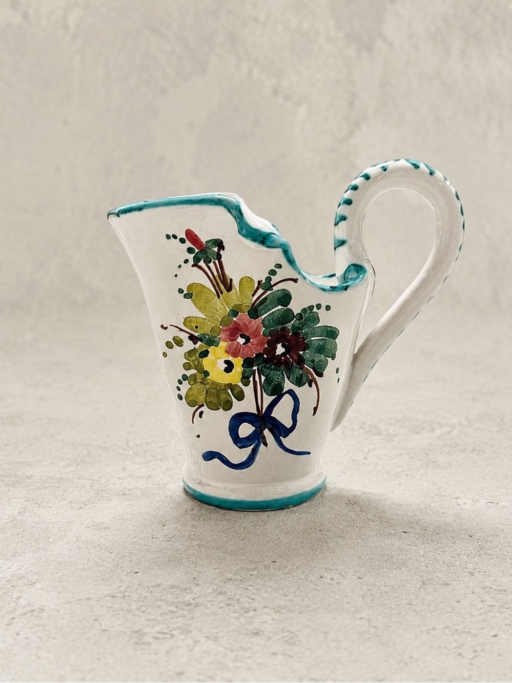 Vintage Hand Painted Ceramic Pitcher Floral Design Signed Pottery 4" Tall
